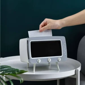 1pc Plastic Tissue Storage Box, Creative Television Design Tissue Box Cover Holder For Home Grey