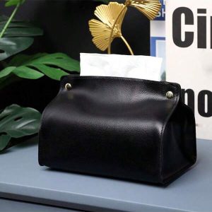 Simple Pu Leather Tissue Box Cover Solid Color Creative Tissue Bag For Easy Cleaning Of Restaurant, Living Room, Bathroom And Desktop Black