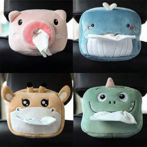 2024 Car Cute Cartoon Plush Tissue Box Holder Animals Napkin Paper Portable Drawer Box Car Styling Multi-Function Car Supplies Multicolor