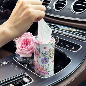 1pc Floral Car Tissue Box - Fits Car Cup Holder, Home & Travel, Includes Extra 50 Tissues Multicolor