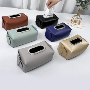 1pc Detachable Leather Tissue Box Cover For Living Room, Car, Bedroom, Dining Room, Bathroom, Kitchen, Perfect For Storing Tissue Or Mask, Versatile And Attractive With A Sense Of Luxury, Elegance, Solid Color, Creativity And Artiness Multicolor