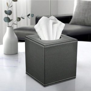 PU Leather Tissue Box Cover Square,Upgrade Large Size Napkin Holder Pumping Paper Case Dispenser,Facial Tissue Holder With Magnetic Bottom For Home Office Car Hotel Restaurant Black (Black-1) Black