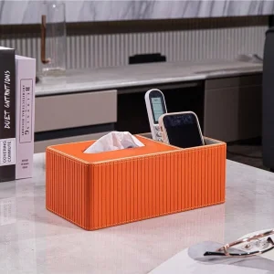 Tissue Box Cover, PU Leather Square Tissue Box Holder With Storage Tray For Bathroom Vanity Countertop Night Stands Bedroom Office Desk, Stylish Tissue Holder Decorative Organizer Multicolor