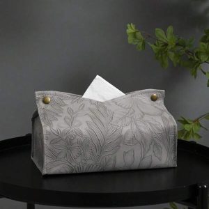 1pc Solid Color Floral Tissue Box, PU Leather Modern Nordic Style V-Shaped Water-Resistant Desktop Tissue Holder, Suitable For Office Restaurant Bar Living Room Bedroom Bathroom Floral Tissue Box Khaki