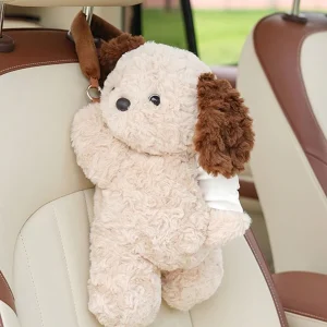 1pc Plush Puppy Car Tissue Box, Hanging Style Napkin Holder For Car one-size