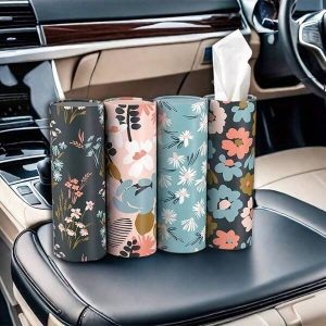 1pc Car Flower Tissue Cylinder Car Seat Round Tissue Box Exquisite And Compact Car Tissue Holder Easy To Use one-size