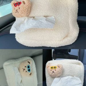 1pc Car Tissue Box, Armrest Box Car Tissue Holder, Cute Cartoon Plush Hanging Car Tissue Paper Dispenser one-size