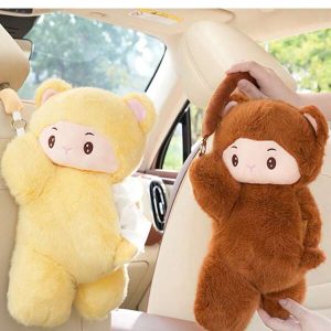 1pc Car Tissue Box Cartoon Plush Monkey Car Seat Back Hanging Drawer Car Interior Decoration one-size