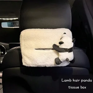 1pc Plush Panda Car Tissue Box, Removable & Hanging Car Tissue Paper Holder, Fashionable Interior Decoration For Car, Home & Office Use White