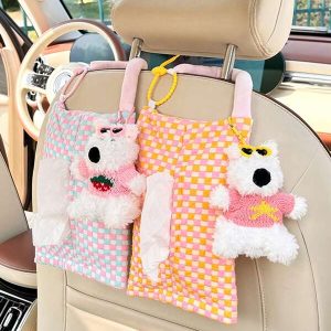 1pc Plush Bear Shaped Car Tissue Box Hanging Tissue Holder one-size