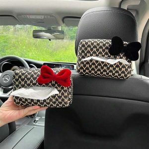 1pc Car Tissue Box Small Bow Car Drawer Car Interior Decoration one-size